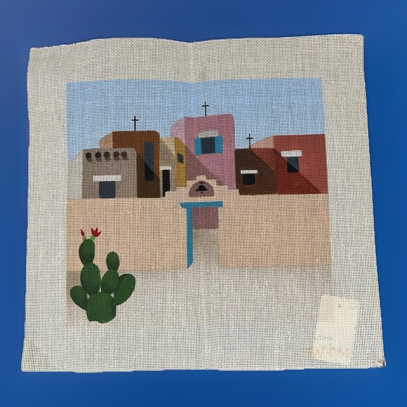 Hand Painted Other - Hand Painted Needlepoint Canvas Southwest Arizona New Mexico Desert Architecture